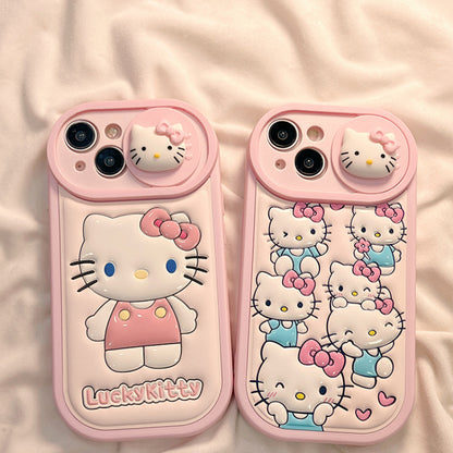 Coque de téléphone en silicone rose avec chat de dessin animé KI486