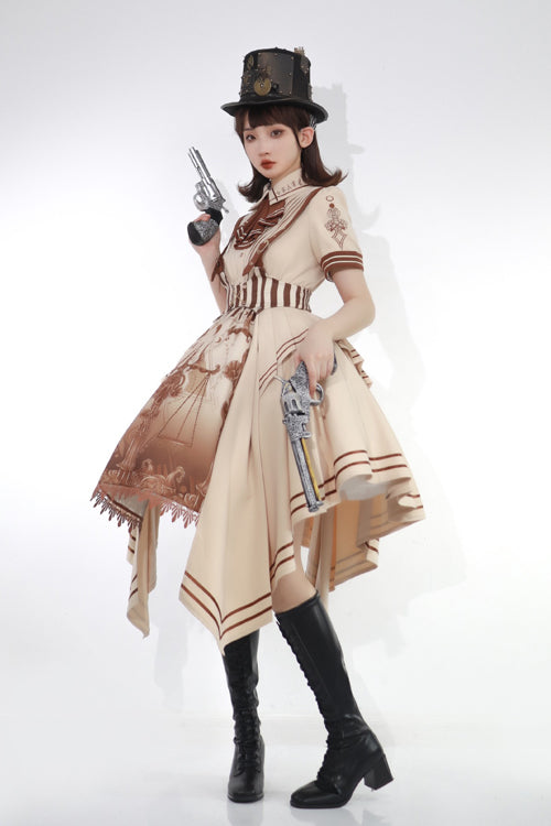 British Style Sweet Lolita Cardigan with Short Sleeves and Libra Print