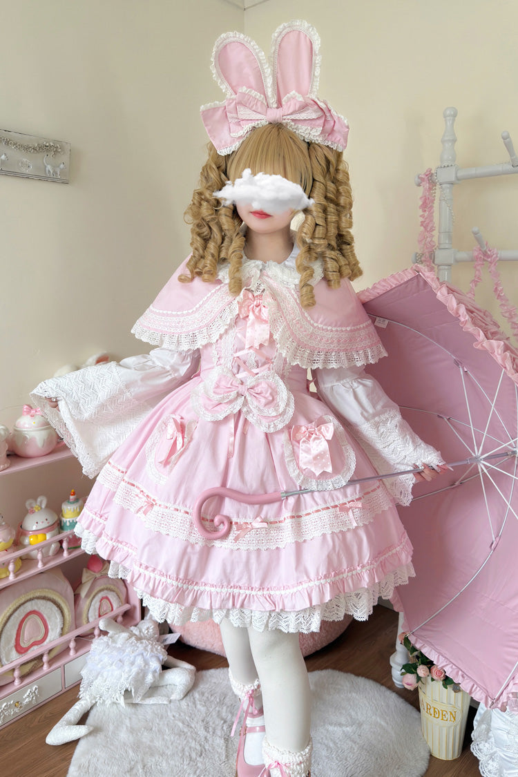 Bobo Bunny Doll Lace-Up JSK Dress with Ruffled Bow, Sweet Lolita Style