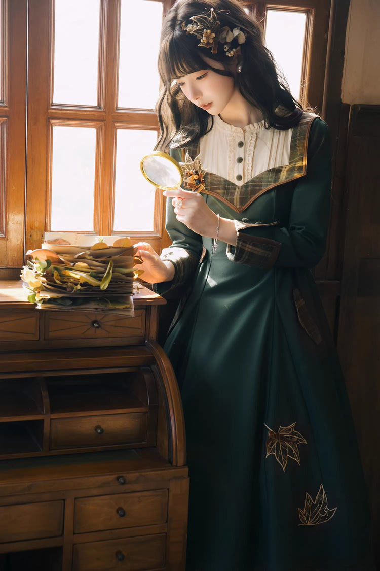 Emerald Autumn Chronicles Round Collar Long Sleeve Printed Embroidered Slim Sweet Lolita Gown