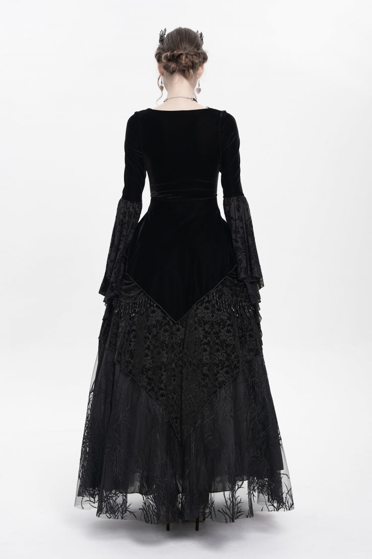 Beaded Pleated Gothic Blouse with Lace-Up Front and Extended Sleeves
