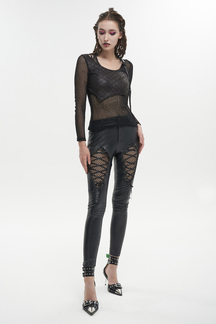 Asymmetric Wrap Punk Tee with Shoulder Loop for Women - Noir