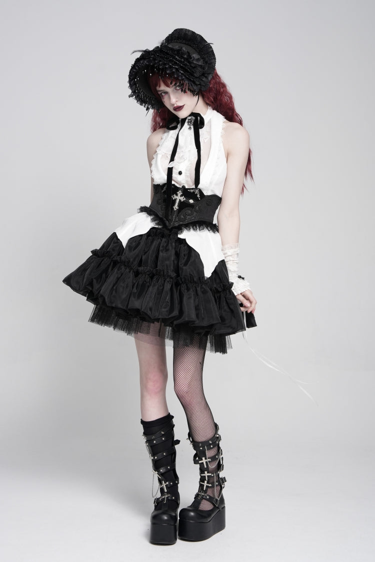 Underbust Corset with Cross and Eye Motif and Slimming Lace-Up