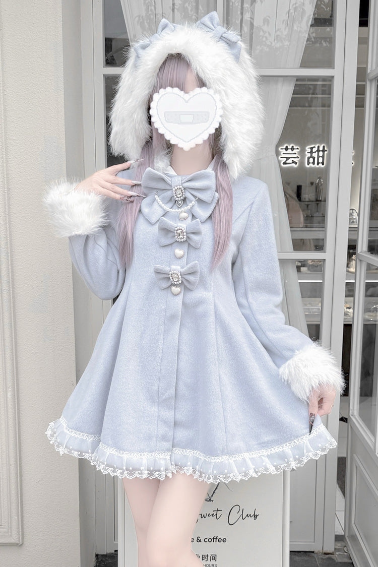 Bowknot Rabbit Ears Detachable Hooded Japanese Jirai Kei Coat with Long Sleeves