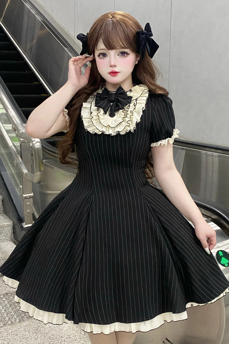 Striped Maid-Style Lolita Dress with Ruffled Sleeves