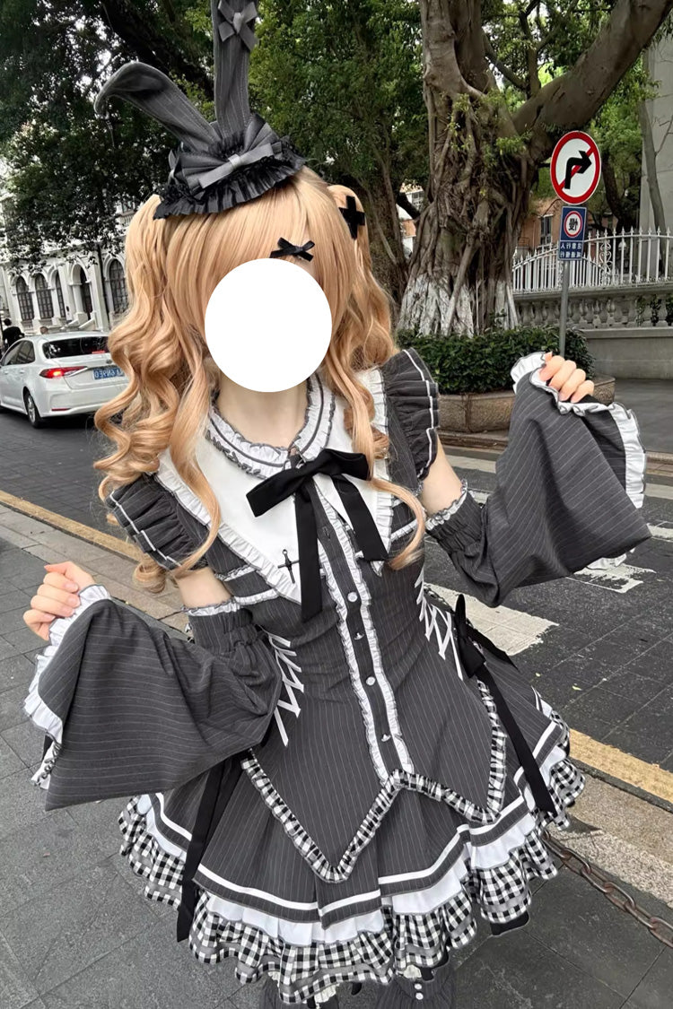 Detachable Hime Sleeve Lace-Up Gothic Dress Set - Berlin Covenant