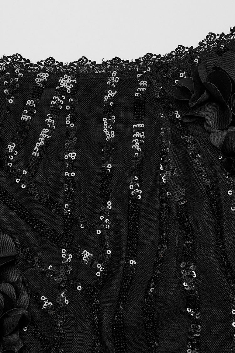 Gothic Skirt with Sequin and Feather Details for Women - Noir
