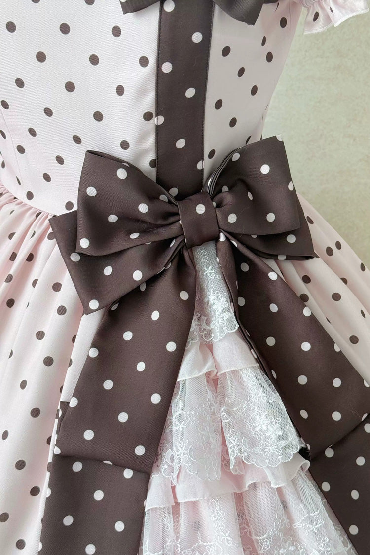 Canelé Gift Box Round Collar Short-Sleeve Polka Dot Ruffle Open Bow Asymmetric Lolita Dress V2