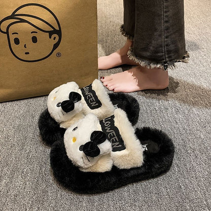 Chaussons en peluche à motif de chat vert de dessin animé KI642