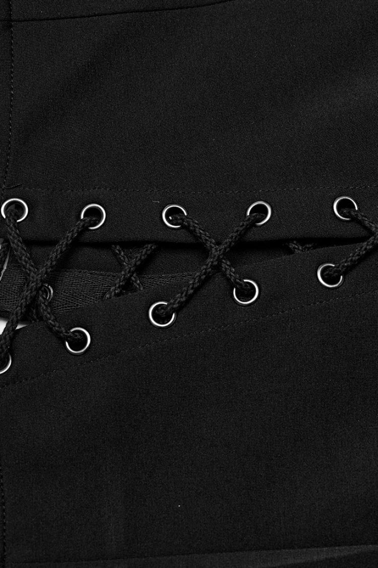 Women's Steampunk Skirt with Lace-Up Stitching and Cross Print