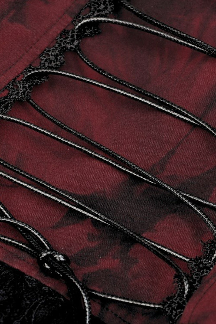 Burgundy Off-Shoulder Lace Lace-Up Zippered Gothic Strapless Graduation Gown