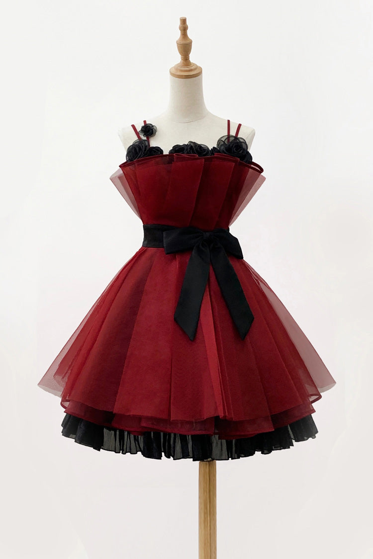 Burgundy Eternal Night Bouquet Sleeveless Ruffle Bow Sweet Princess Lolita Gown