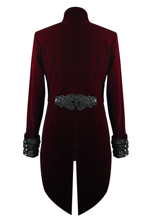 Wine Embroidered Rivet Dovetail Gothic Men's Coat