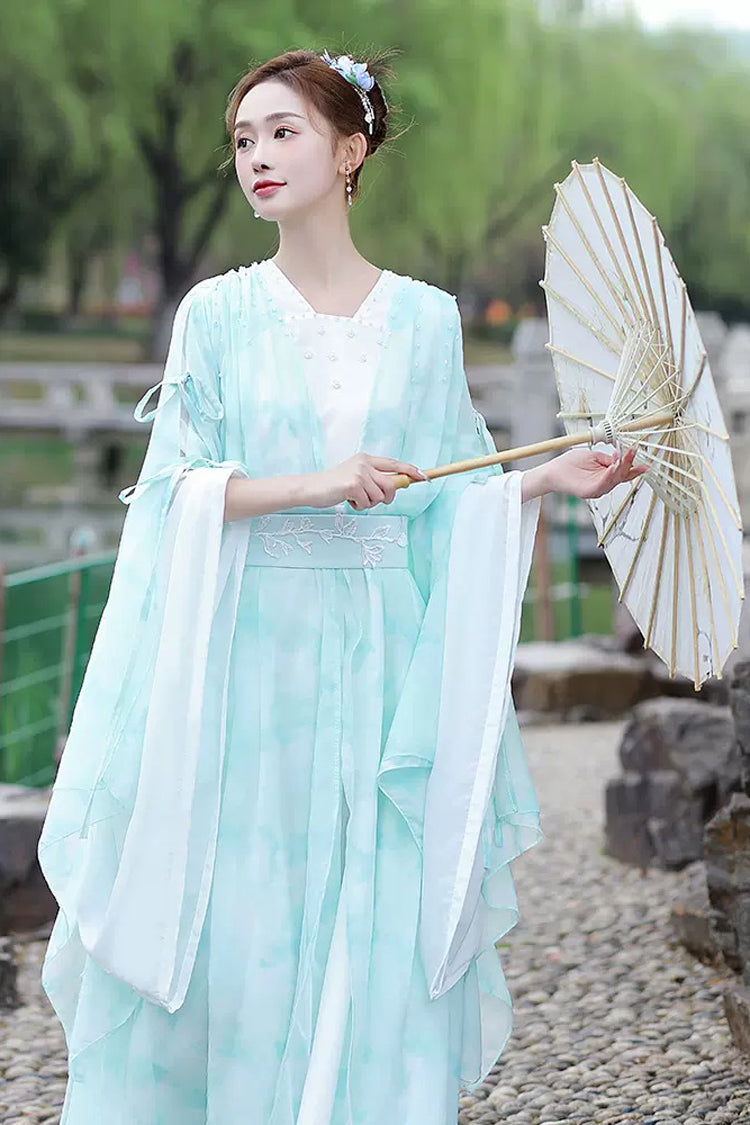 High-Waisted Lace-Up V-Neck Classic Hanfu Dress