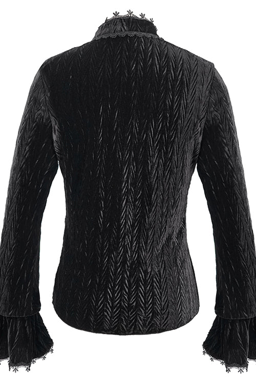 Pleated Velvet Trumpet Sleeve Blouse for Women - Gothic Edge