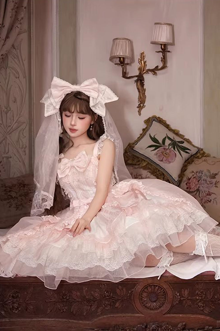 Candy Flavor Square Collar Sleeveless Ruffle Bow Lace Elegant Lolita JSK