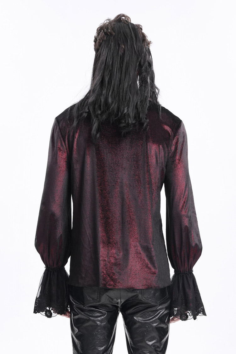 Burgundy V-Neck Long Sleeve Lace-Up Chain Gothic Men's Blouse