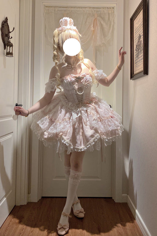 Anna's Ball Square Collar Hanayome Bow Lace JSK, Sweet Princess Ballet Ruffled
