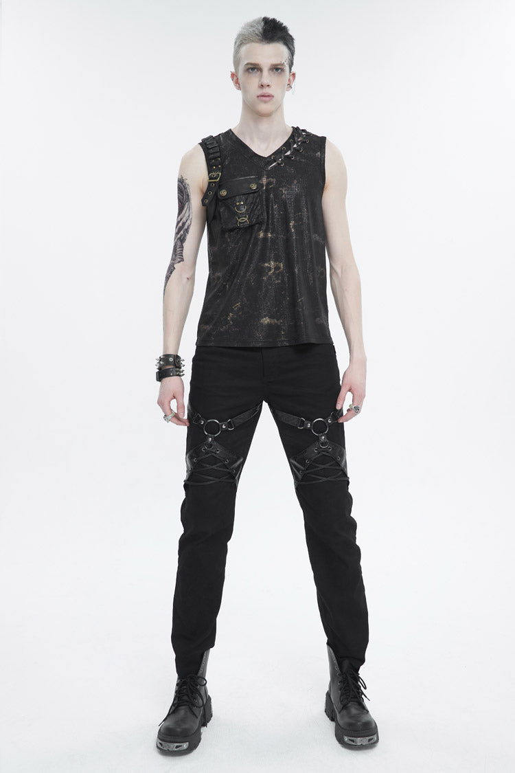 Graphic Print Buckle Pocket Punk Tank