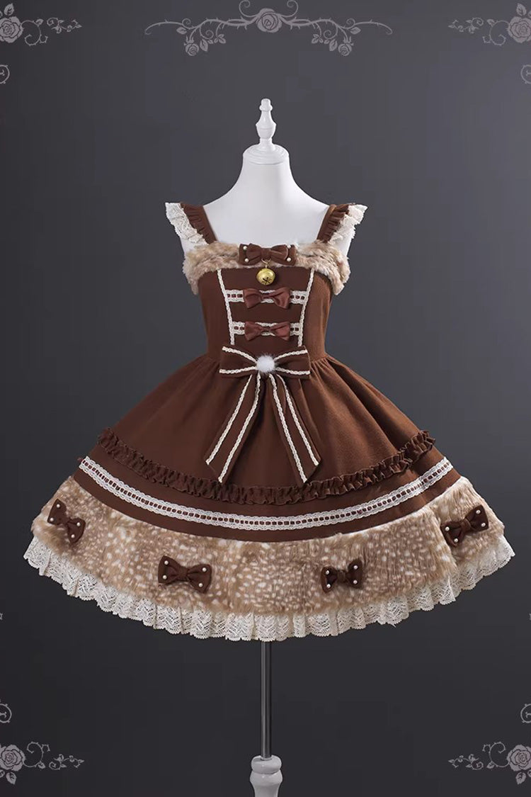 Chocolate Ruffled Bow Plush JSK - Hazelnut Moose