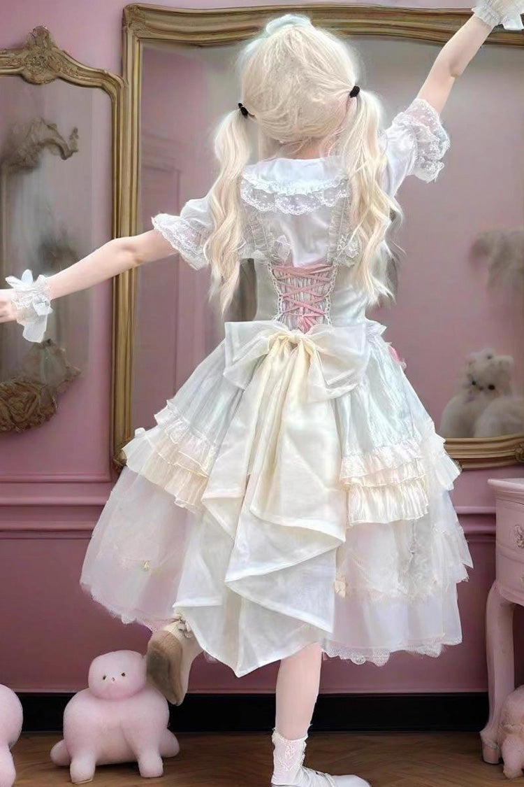 Emerald Camellia Love Sleeveless Triple Ruffle Bow Lace Sweet Princess Lolita Jumper