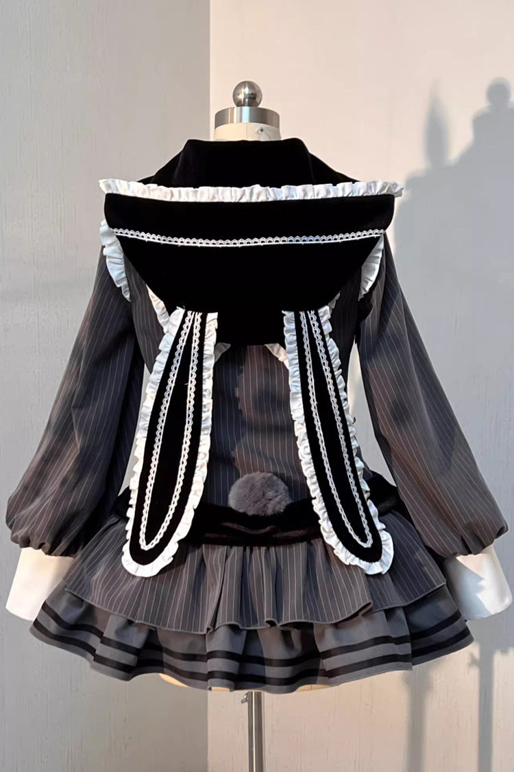 Navy Collar Long Sleeve Ruffle Gothic Dress - Bizarre Rabbit Opera