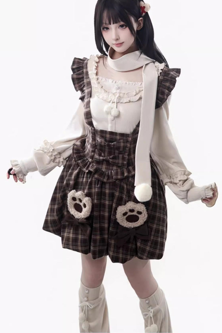 Chocolate Printed Ruffle Bow Strap Dress - Fluffy Little Bear