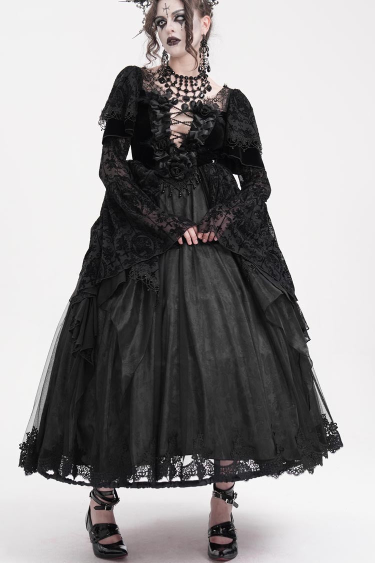 Women's Gothic Dress with Crochet Hanayome Lace and Long Sleeves