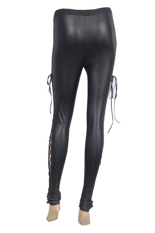 Lace-Up Floral Mesh Leggings with Side Cutouts
