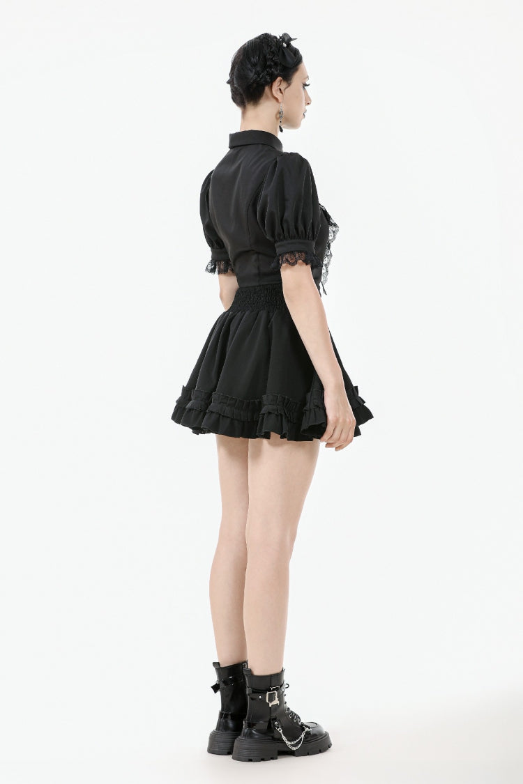 Lapel Collar Puff Sleeve Blouse with Removable Cravat - Gothic Edge
