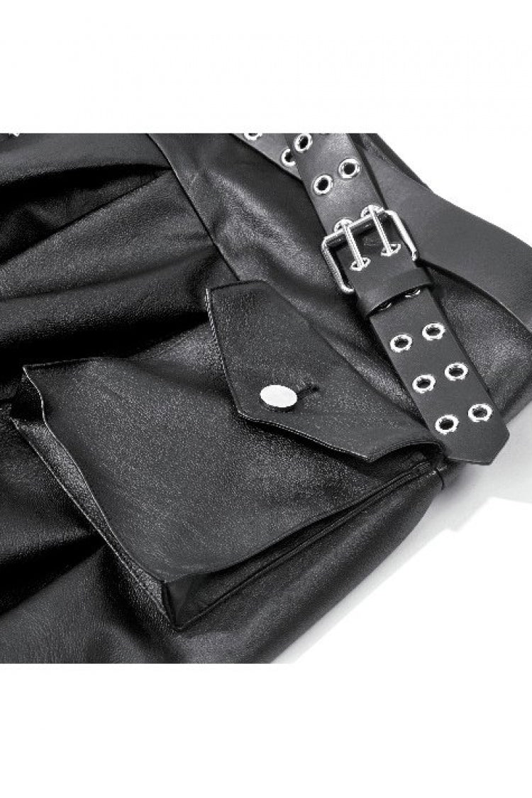 Women's Punk Pleated Skirt with Belt, Chain and Cross Lace-Up Decoration