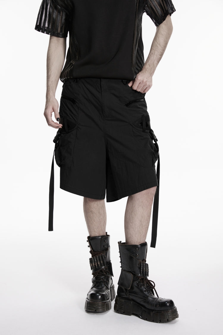 Zippered Punk Strappy Shorts with Pockets