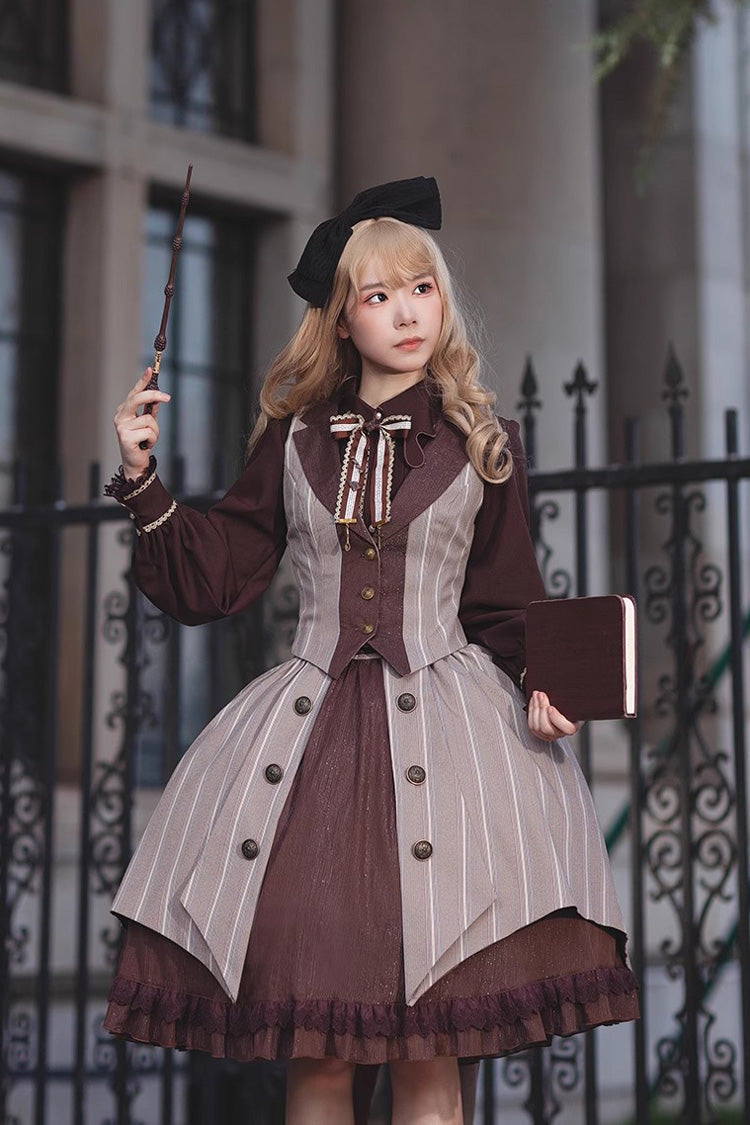 Classic Lolita Skirt with Ruffle Cardigan and Witch's Notes Print