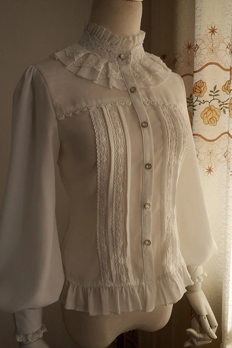 Vintage Princess Stand Collar Long Sleeved Chiffon Lace Lolita Blouse