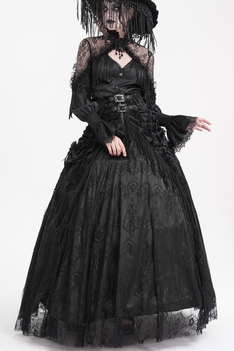 Lace-Up Tassel Embellished Long Skirt for Women - Gothic Edge