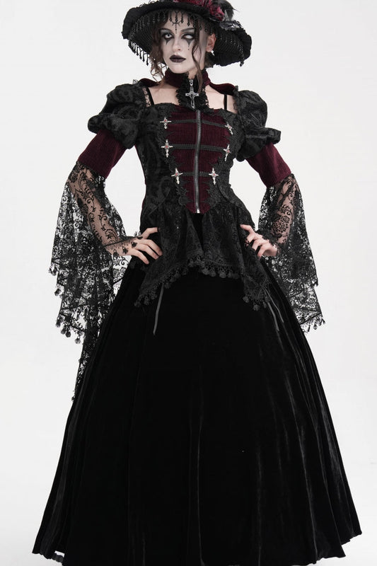 Maroon Mesh Lace Tassel Gothic Overcoat