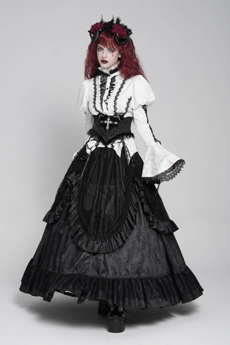 Underbust Corset with Cross and Eye Motif and Slimming Lace-Up