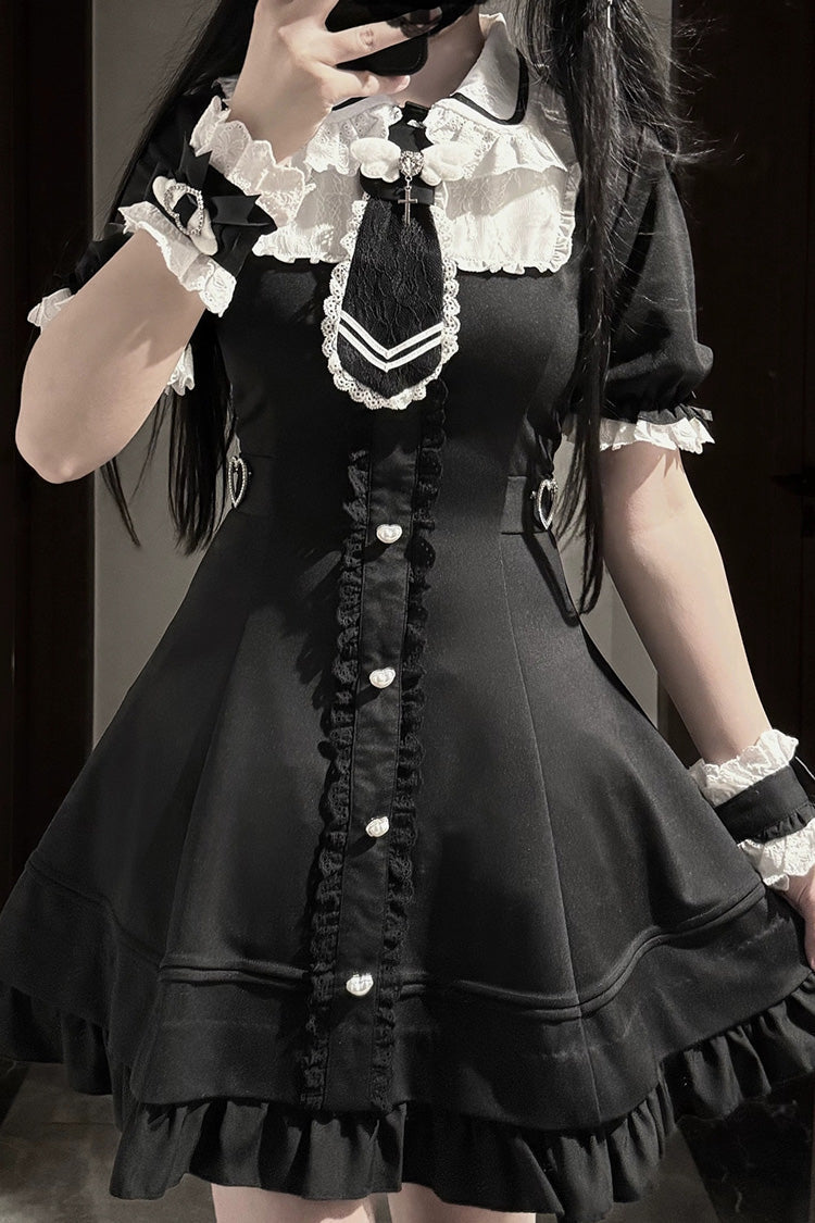 Short Sleeve Ruffle Bow Stitching Plus Size College Dress - Angel Creed