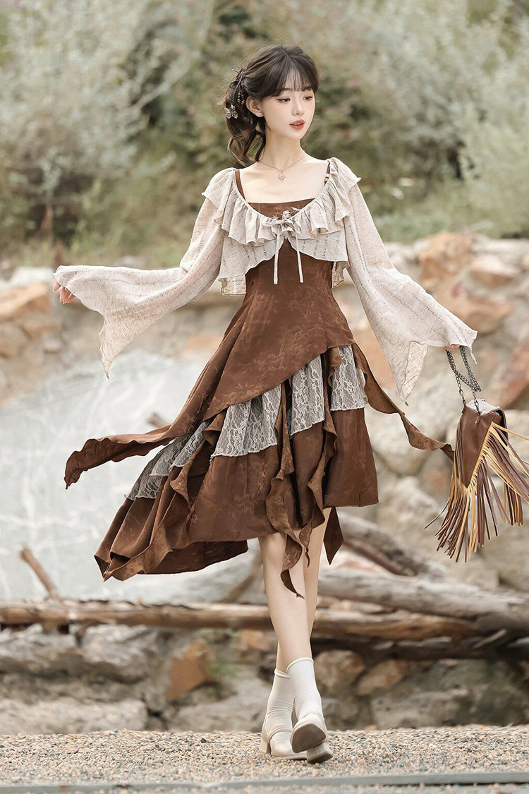 Chocolate Printed Asymmetric Punk JSK Set - Dune Traveler