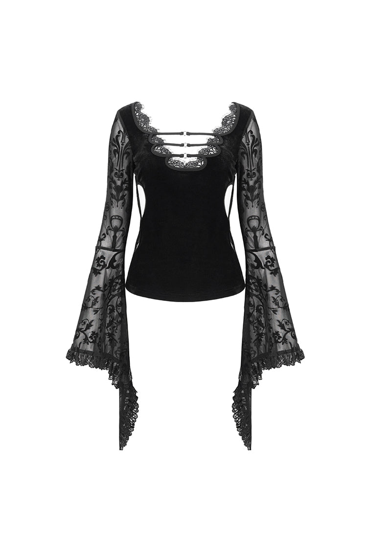 Flared Sleeve Mesh Splice Punk Shirt - Gothic Edge
