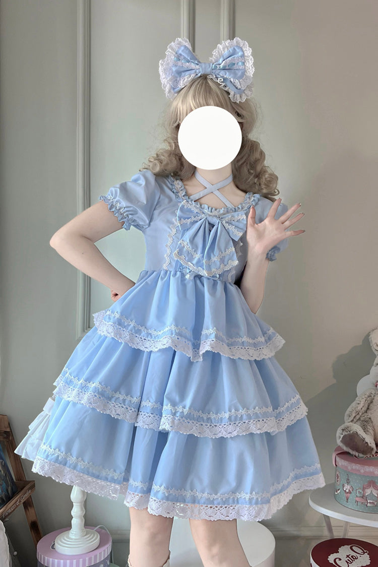 Azure Triple Detachable Sleeves Bow Lace-Up Sweet Lolita Gown