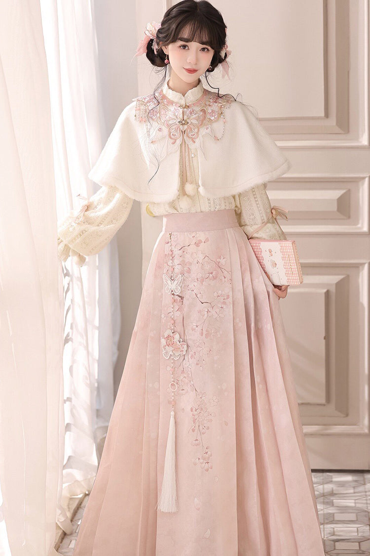 Falling Cherry Blossoms High-Waist Jacquard Print Hanfu Dress Set