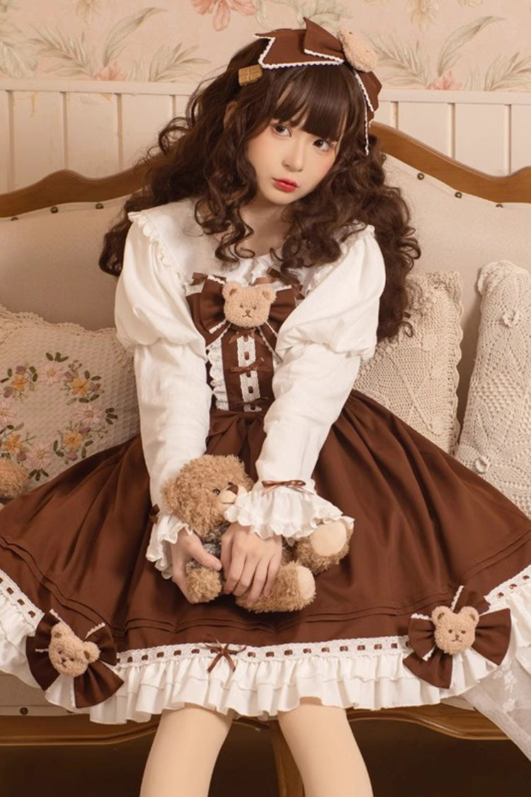 Chocolate Sleeveless Ruffle Bow Vintage Princess JSK - Mousse Bear