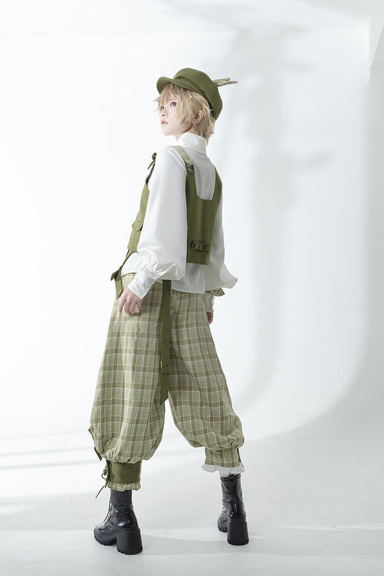 Ouji Lolita Vest with Plaid Pants - Matcha Green - Secret Morning Post - Dual