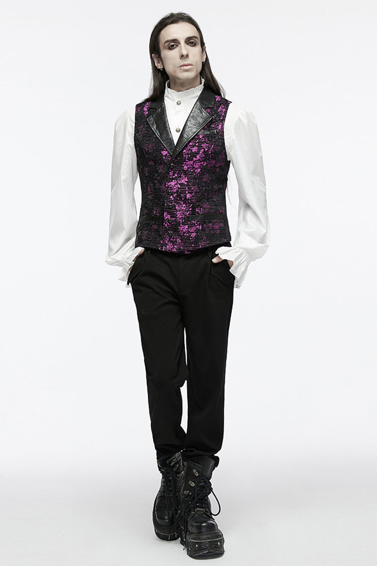 Violet V-Neck Sleeveless Skull Print Buckle Men's Gothic Waistcoat