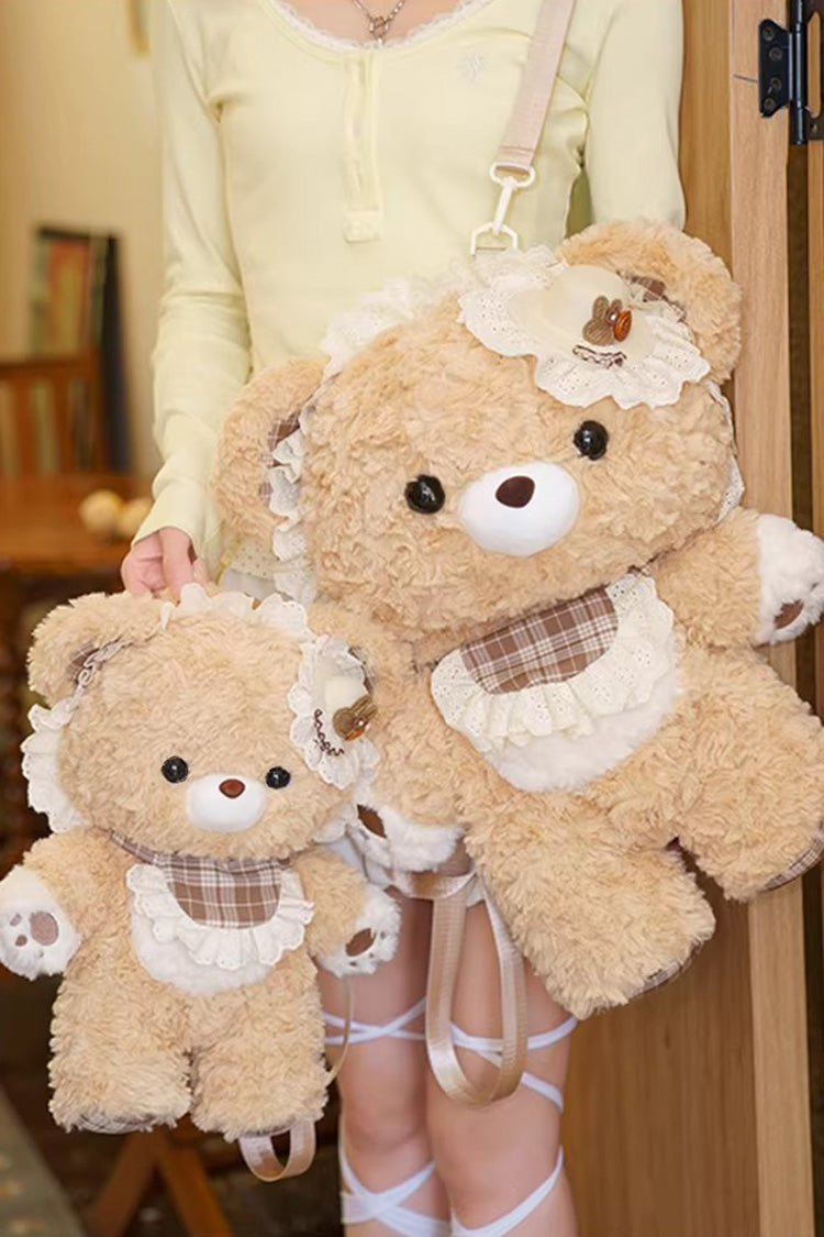 Chocolate Ruffled Plush Toy Backpack - Little Bear Guli