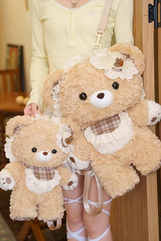 Chocolate Ruffled Plush Toy Backpack - Little Bear Guli