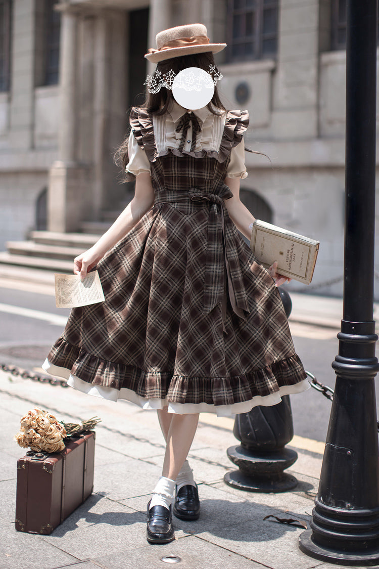 Vintage Lolita Dress with Short Sleeves and Bowknot Ruffle