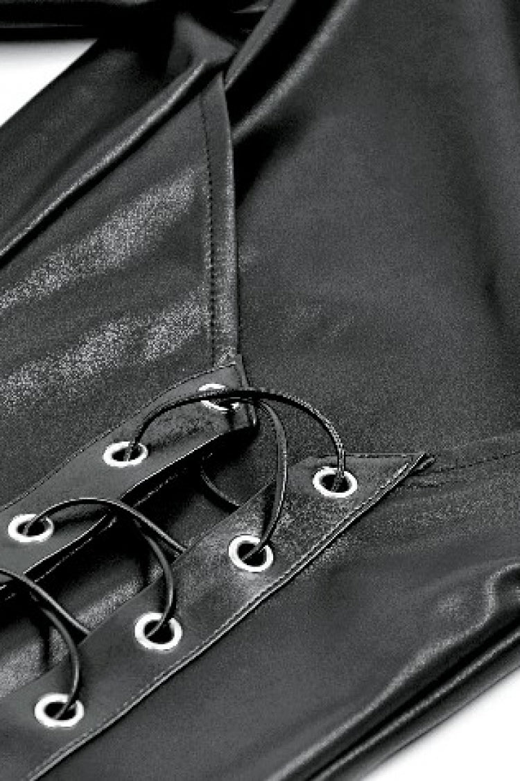 Women's Gothic Punk Pants with Sheer Mesh, PU and Cross Lace-Up Design