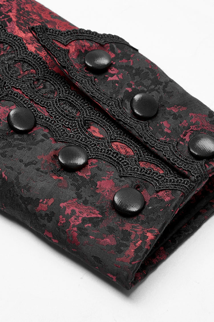 Crimson & Noir Long Sleeve Lace Elegant Men's Vintage Tuxedo Coat